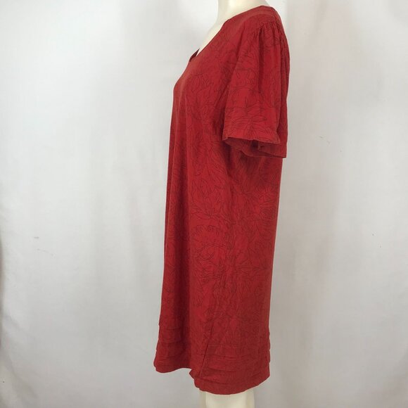 ORIGINAL NICOLE MILLER- WOMENS LARGE - RED SHORT SLEEVE V NECK LINEN BLEND DRESS - Picture 2 of 5